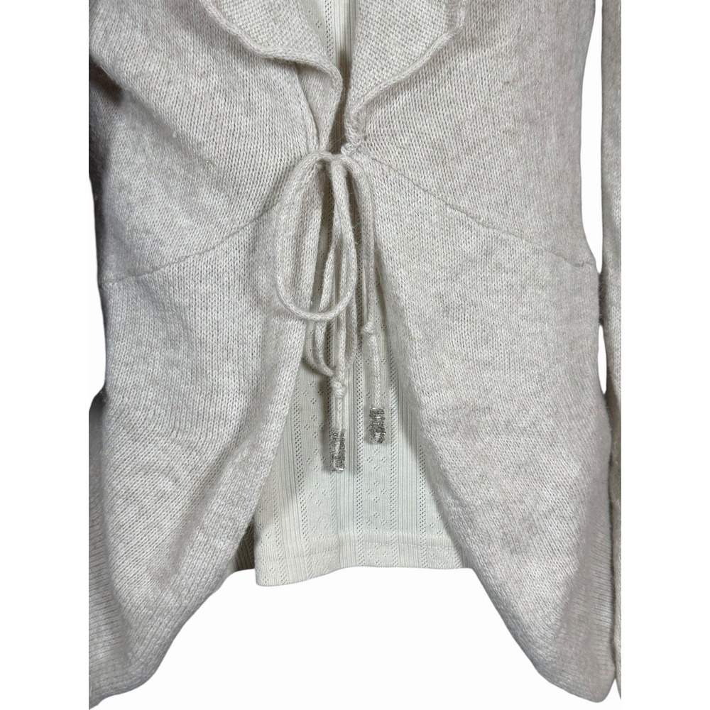 Promod Angora Blend Ruffle Cardigan Sweater Tie Front Beige Neutral Women's S - Picture 4 of 12